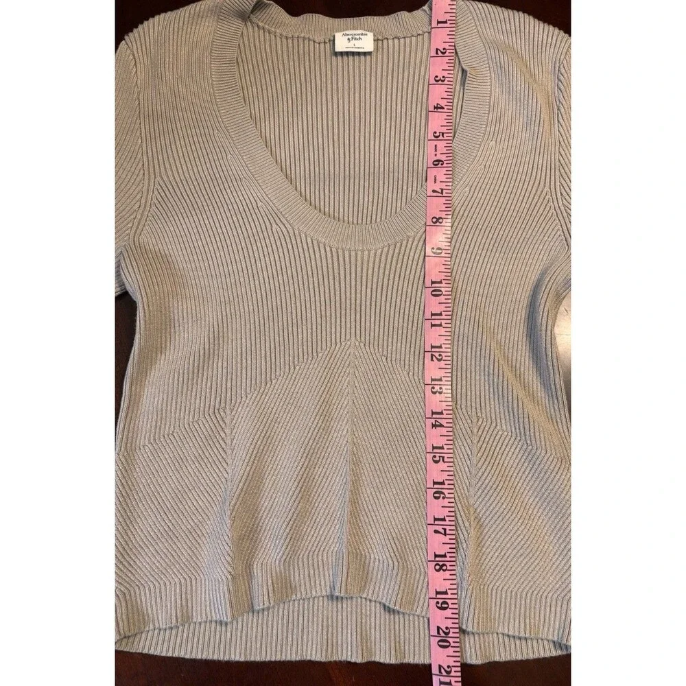 Abercrombie & Fitch Ribbed Scoop Neck Sweater Top Neutral Beige Size L